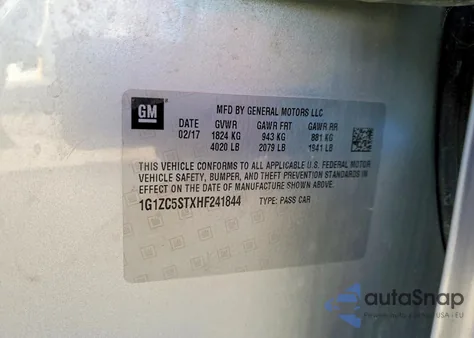 2017 Chevrolet Malibu Ls z USA, uszkodzony, nr VIN 1G1ZC5STXHF241844